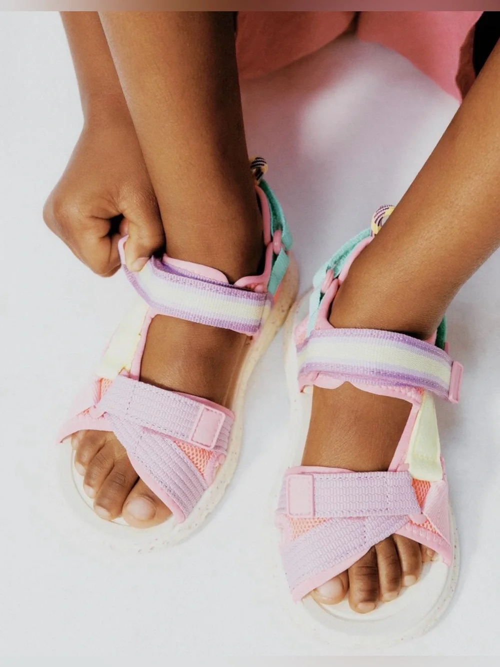 ZARA MULTICOLOR TECHNICAL SANDALS NWT Size : 9 (6.1 INCHES) * Color : PINK